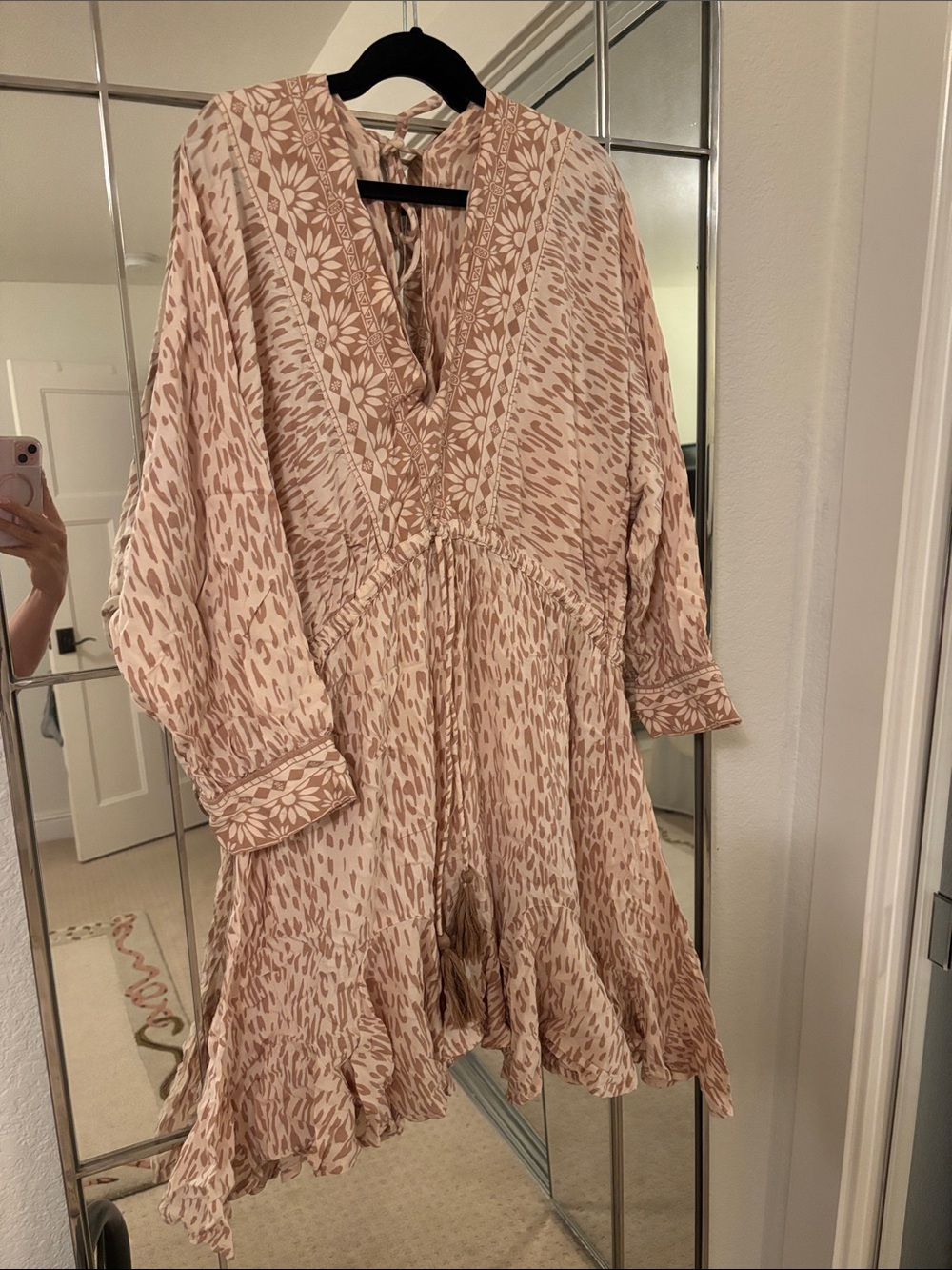 O'Neill Beige cheetah-Print Long Sleeve Tie-Waist Dress